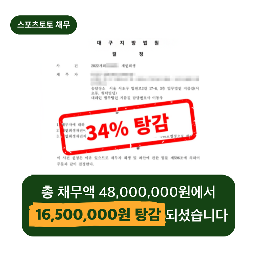 대구개인회생, 도박개인회생 개시결정문 (34% 탕감)